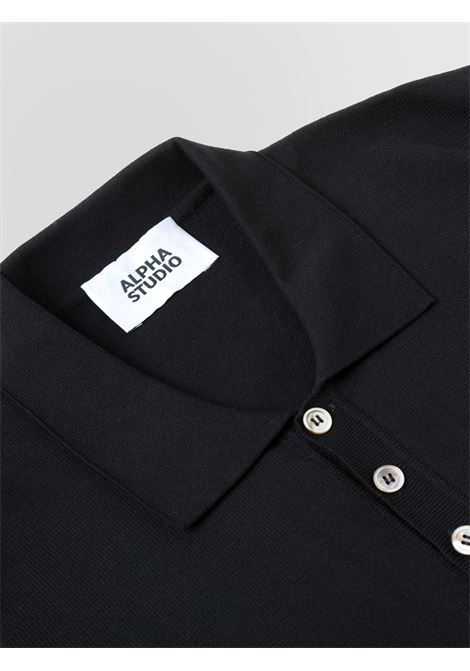 Alpha Studio polo in crepe di cotone nero con tre bottoni ALPHA STUDIO | Polo | AU-5043B1002